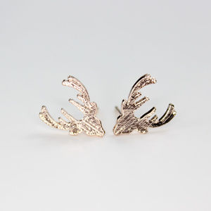 Deer Silhouette Rose Gold-tone Stud Earrings